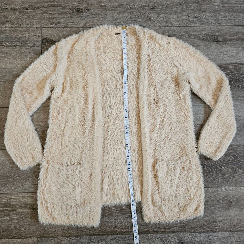 Free People Oatmeal Fuzzy Faux Fur Open Cardigan W/Pockets Oversized M